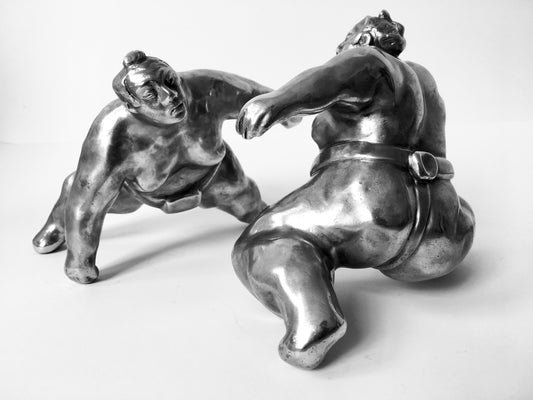 Skulpturen, Sumokämpfer Paar, Aluminiumguss
