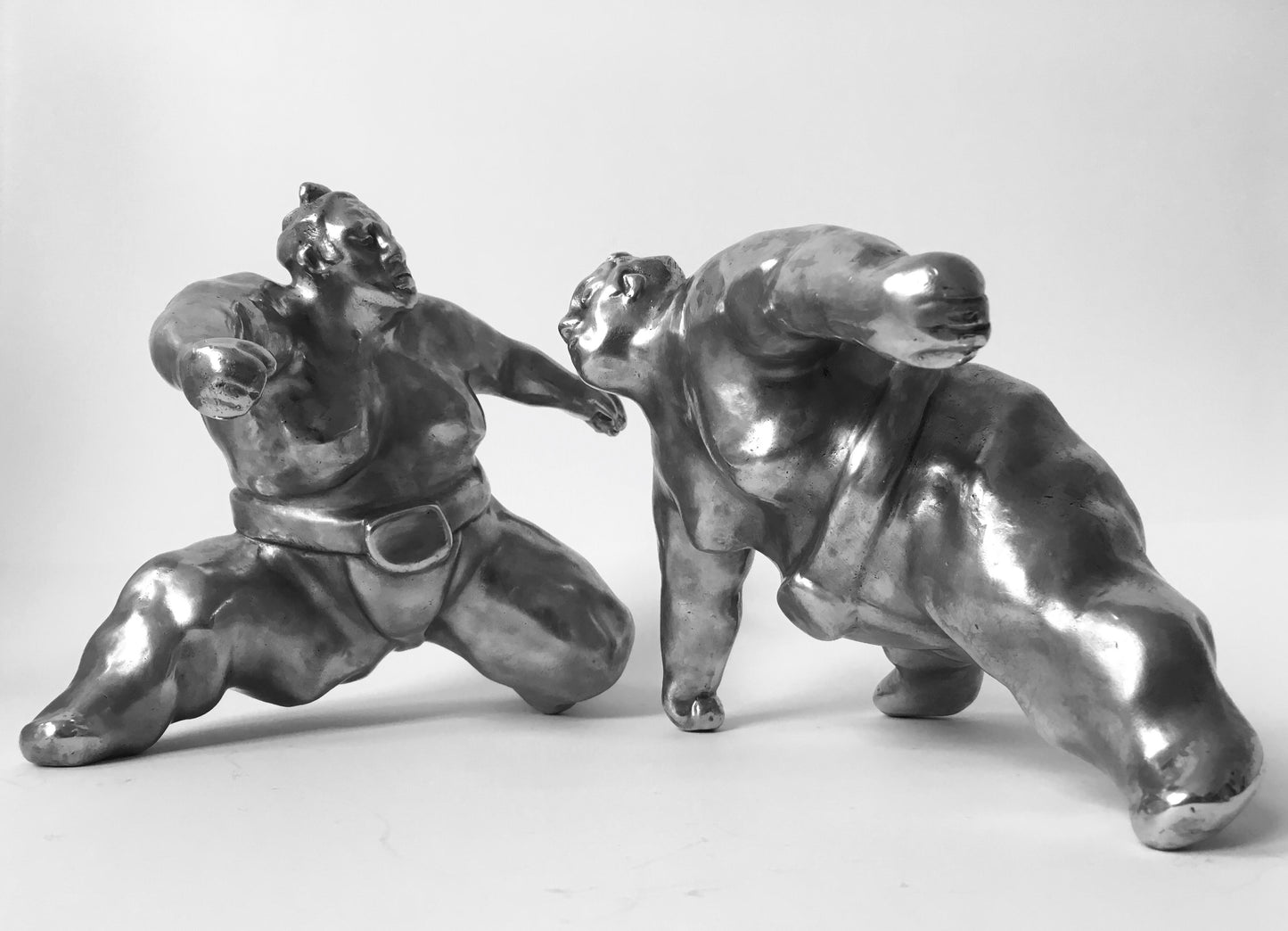 Skulpturen, Sumokämpfer Paar, Aluminiumguss